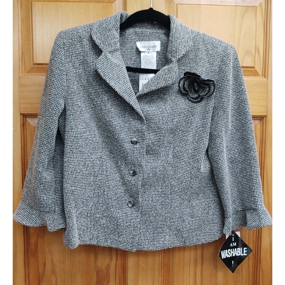 Vintage NEW MIss Dorby Jacket Ruffle Sleeve Hem Size 8 Button Closure